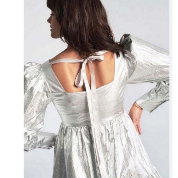 RACHEL ANTONOFF CHRISTA METALLIC SILVER DRESS - Picture 3 of 10